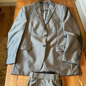 Worn once, gray suit